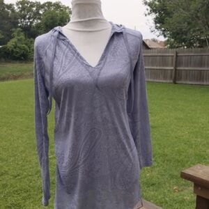 Women's Gray Paisley Hoodie Lightweight Swim Cover Sz L Top